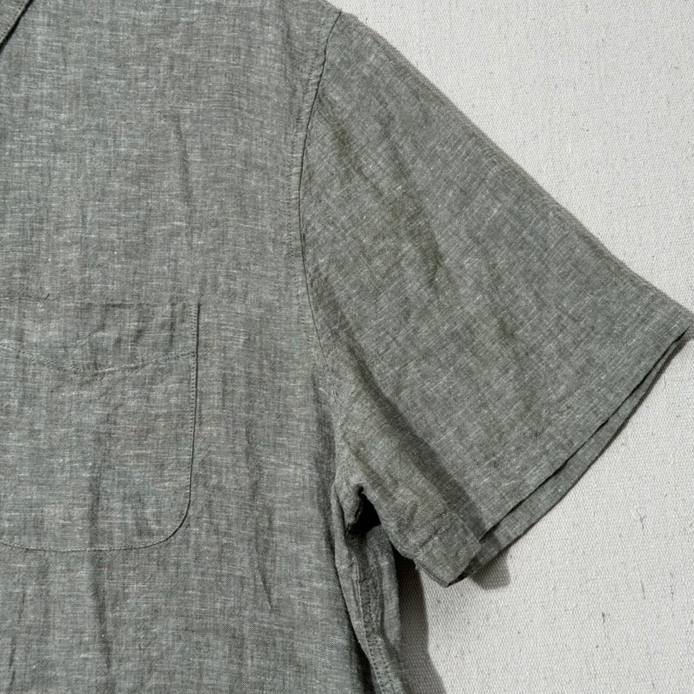 Lucky Brand Linen Blend Shirt Mens Large Olive Green Short Sleeve Button Down - Picture 5 of 12